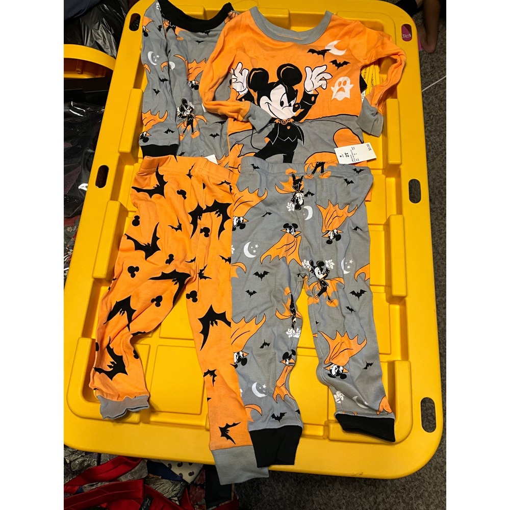 Disney Mickey Mouse Halloween Pajama Set 4pc Vampire Bats Orange Grey 2T NWT